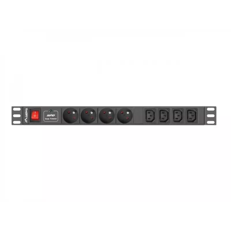 Strāvas sadales bloks LANBERG PDU-04E04I-0200-IEC-BK — 1U, 4 Type E ligzdas, 2 m kabelis, 10 A, 220–250 V