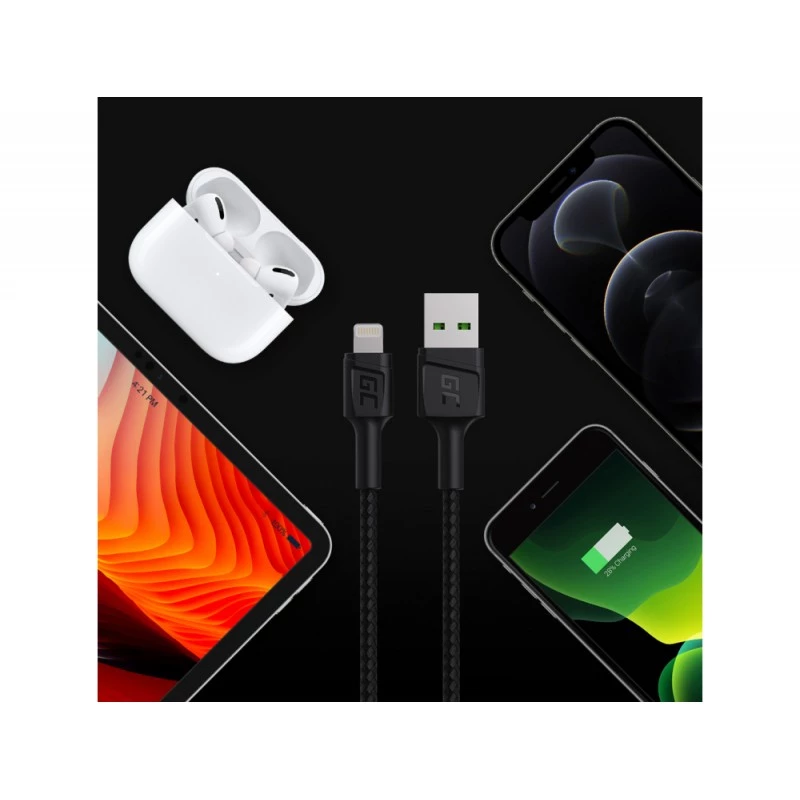 Lightning kabelis zaļa Cell KABGC18 — 2 m, Lightning uz USB-A, melns