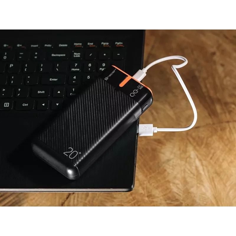 Portatīvais lādētājs TRACER EnerGen 20000 mAh, Power Delivery 20W, USB-C ieeja, 2×USB-A izejas, 3 ierīču atbalsts, oranžs