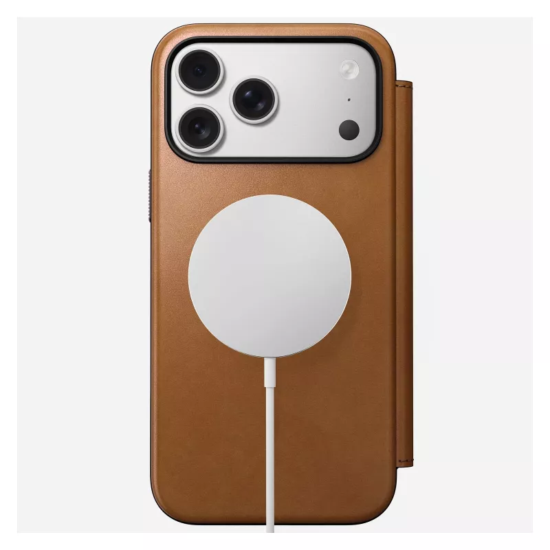 Mobilo tālruņu apvalks Nomad Modern Leather Folio vāciņš iPhone 17 Pro Max — brūngans, der līdz 17,5 cm (6,9 collu) ekrānam, 4 karšu kabatas