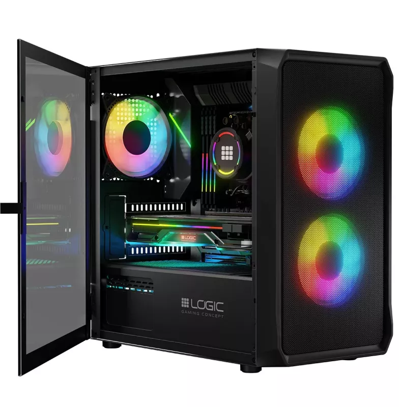 Computer Case Logic Concept Portos Mini ARGB Micro ATX Melns