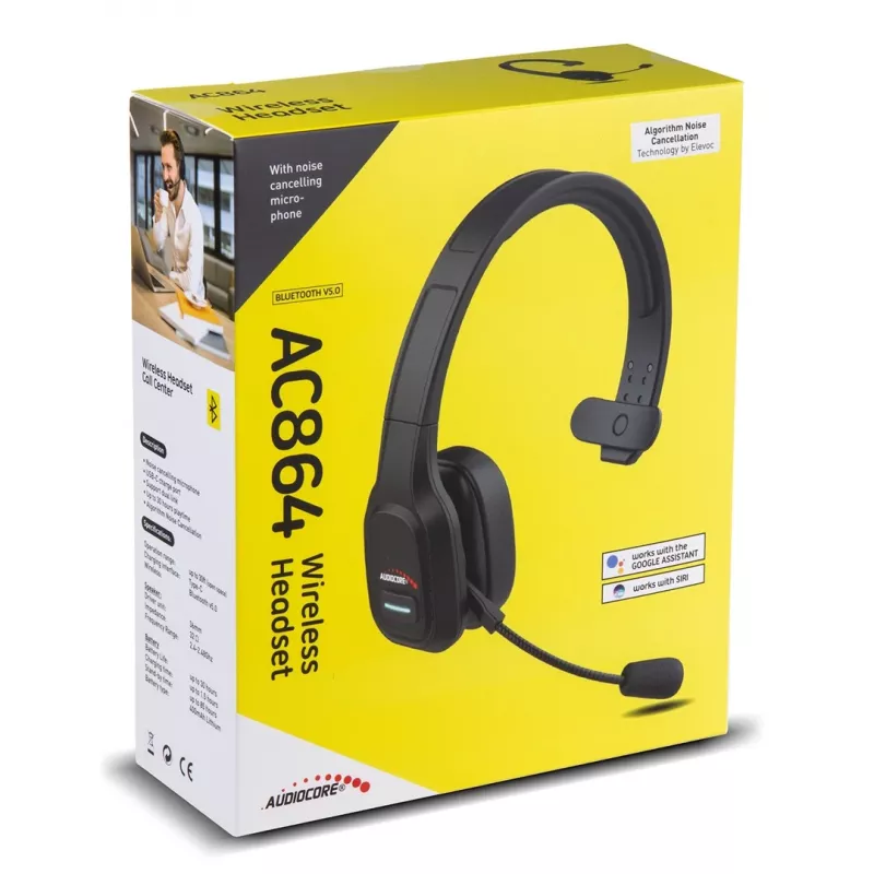 Audiocore 74452 Bluetooth austiņas ar mikrofonu, trokšņu slāpēšana, zvaniem, Call Center, Google Siri, birojam, bezvadu
