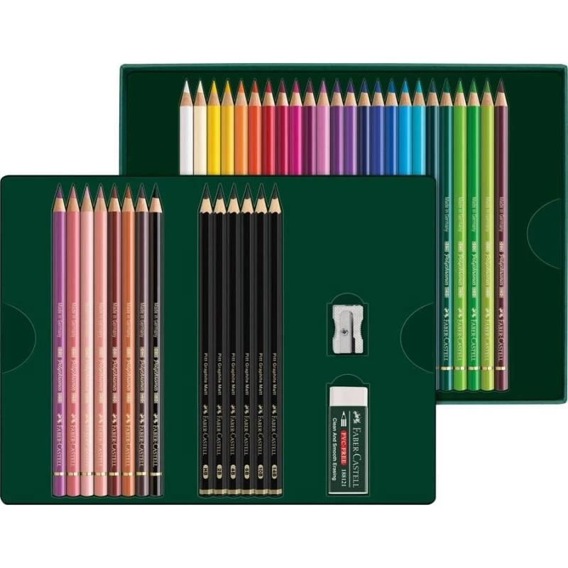 Eļļas bāzes zīmuļu completes Faber-Castell Polychromos & Pitt Graphite Matt, 38 gab., Daudzkrāsains