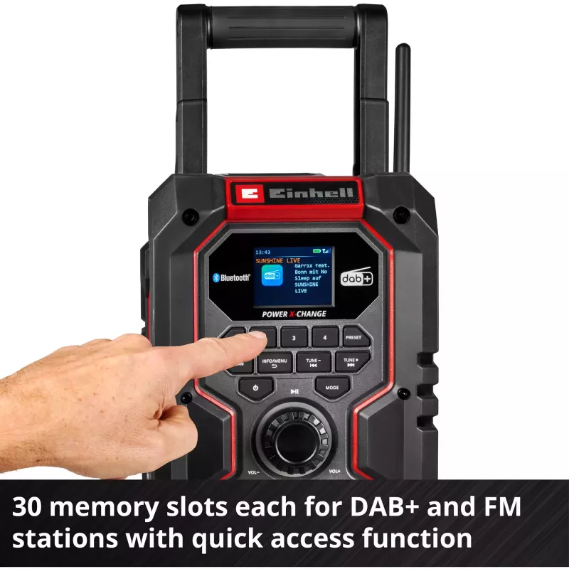 Portatīvais radio EINHELL TE-CR 18 Li DAB+ FM Bluetooth USB, darbināms ar baterijām (saderīgs ar TE-CR 18 Li)