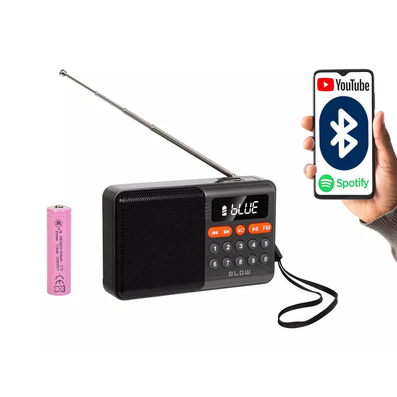 Pārnēsājams analogais AM/FM Bluetooth radio BLOW RA18 ar FM uztvērēju un Bluetooth savienojumu