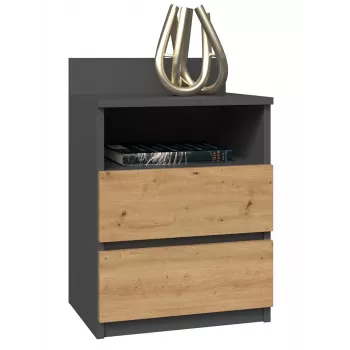 Naktsgaldiņš top e shop M1 ANTRACYT/ARTISAN, Ozols, 2 atvilktnes, 400×320×590 mm