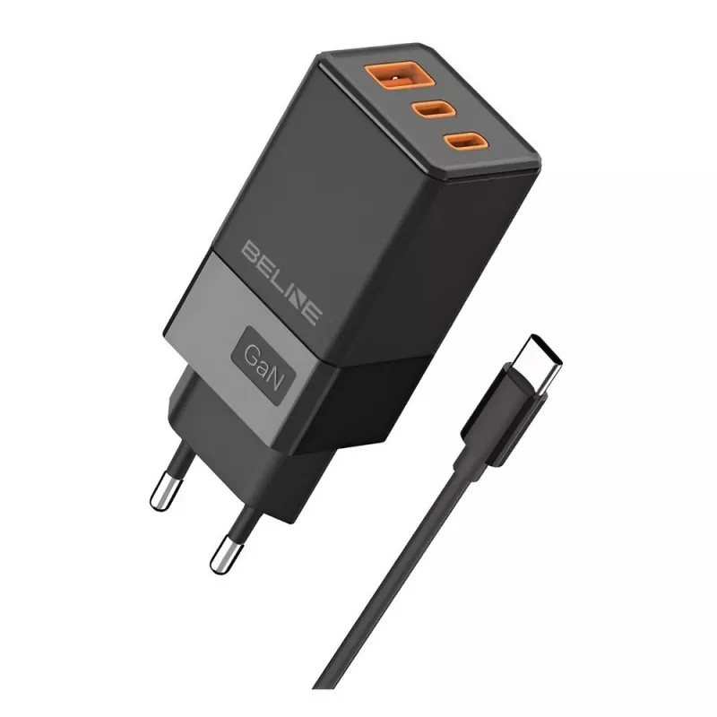 Beline ad. Siec. 2x USB-C 1x USB 65W Kabelis USB-C Melns/Melns PD 3.0