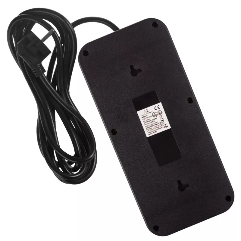 Strāvas sadalītājs MACLEAN MCE391 B – 6 rozetes, 4×USB-A + 1×USB-C, 110–240V, 2500W, 3 m kabelis, melns