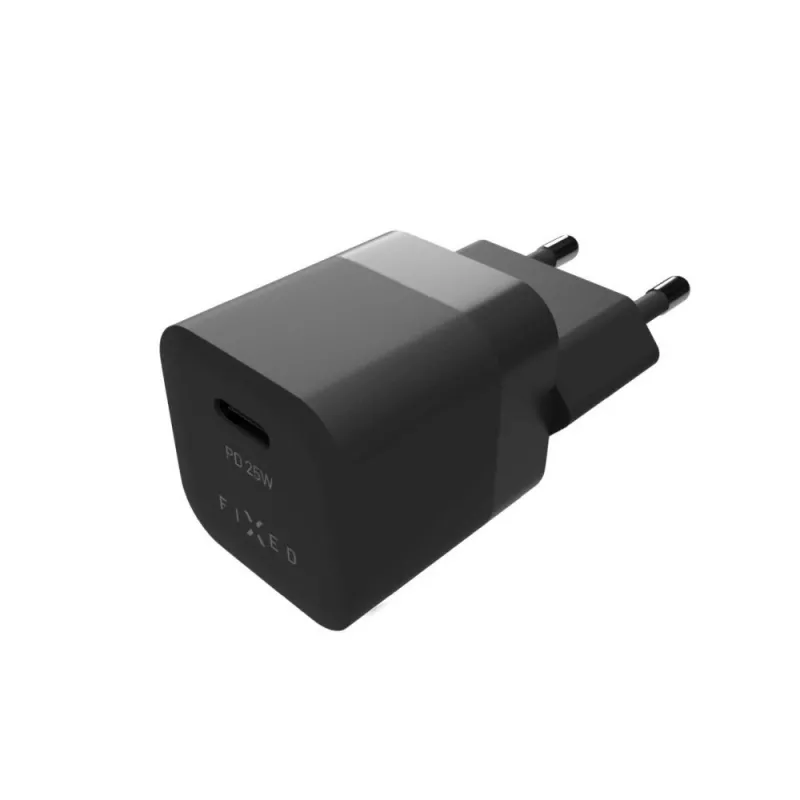 Ceļojumu USB-C lādētājs FIXED FIXC25M-C-BK, fiksēts kabelis, 25 W, kompakts