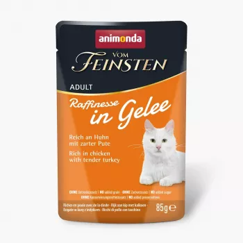 ANIMONDA Vom Feinsten Adult Raffinesse želejā ar vistu un tītaru — mitrā barība kaķiem — 85g