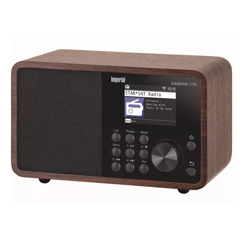 Pārnēsājamais DAB+ radio Imperial DABMAN i170 — FM/DAB+ uztvērējs, 10 W RMS, 2,4 collu displejs, 3,5 mm, USB-A, melns/koka krāsā
