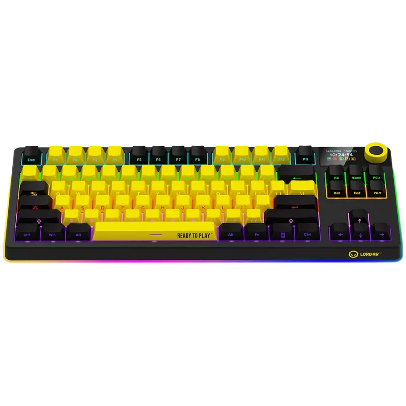 LORGAR KBP70TKLW, bezvadu TKL mehāniskā spēļu tastatūra Pro, melna/dzeltena, EN izkārtojums