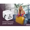Universāls ceļojumu strāvas adapteris GEMBIRD TPA-INT-01-W — ieeja 100–250 V, G tipa kontaktdakša, kompakti izmēri 84×56×85 mm