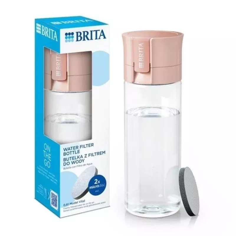 Filtrēšanas pudele BRITA Vital persiku krāsā 600 ml ar BRITA MicroDisc filtriem (5 diski)