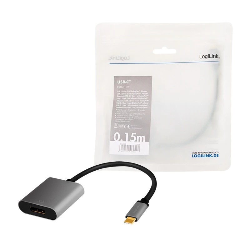 LogiLink CUA0102 USB 3.2 Gen1 Type-C–DisplayPort kabelis, 0,15 m, melns