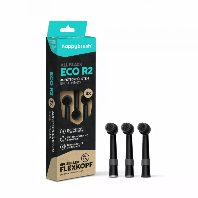 happybrush ECO R2 rezerves birstes galviņas, melnas, 3 gab.