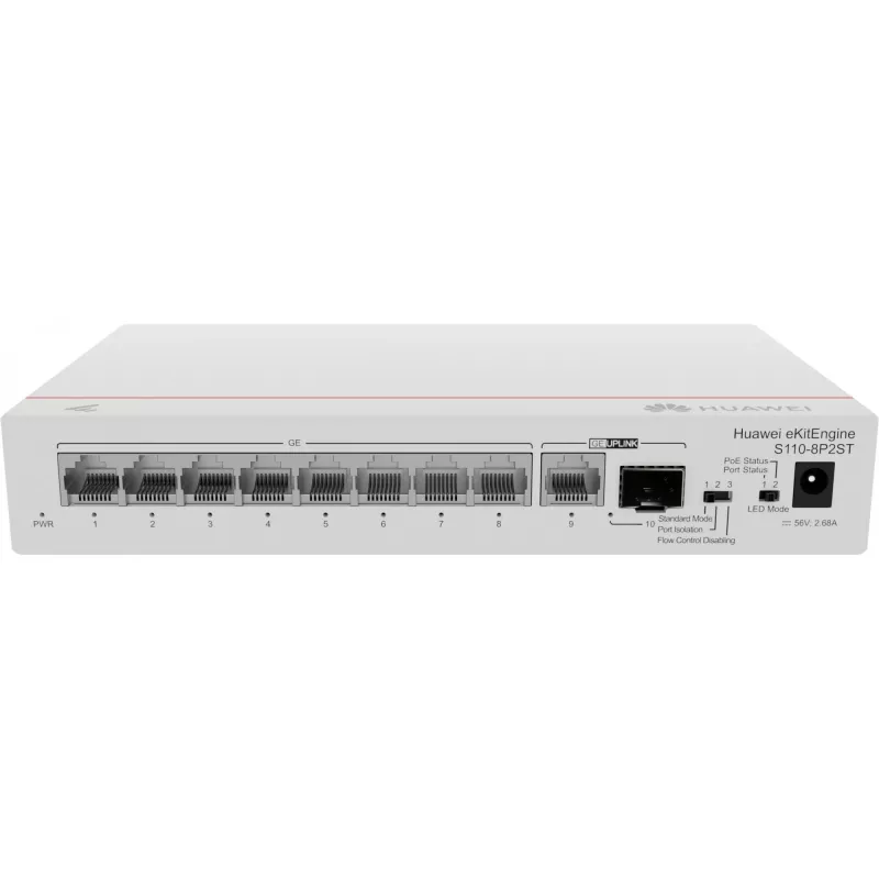 HUAWEI eKit S110 Series S110-8P2ST nepārvaldīts L2 Gigabit Ethernet (10/100/1000) barošana pa Ethernetu (PoE), pelēks