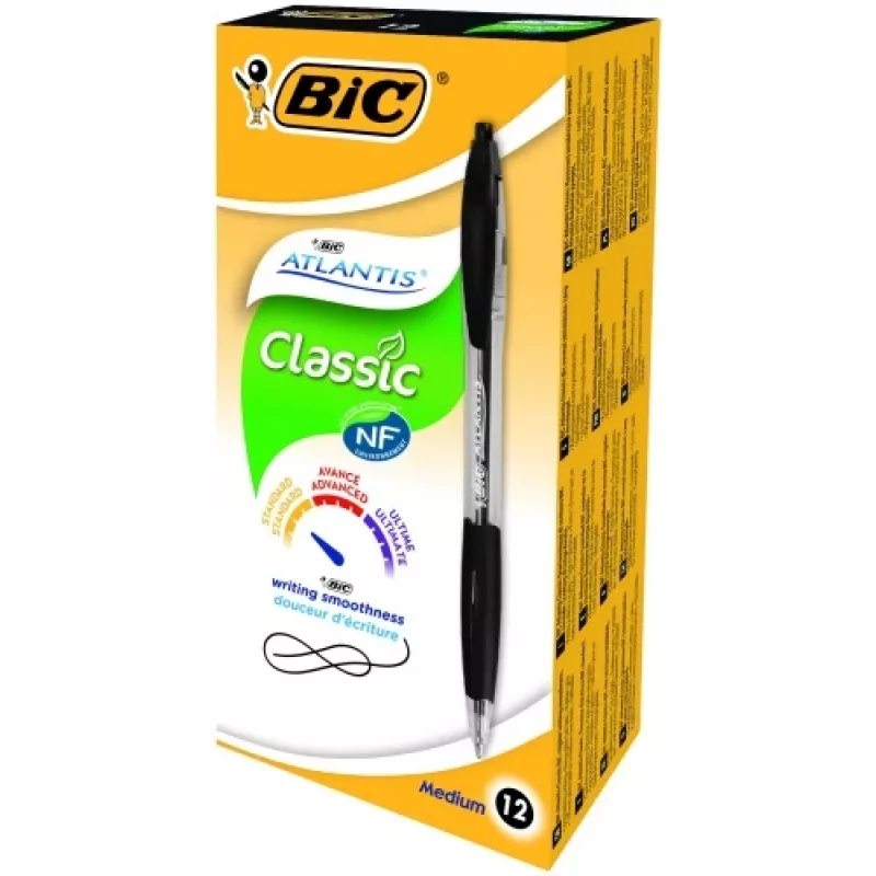 BIC lodīšu pildspalvas ATLANTIS REFRSH 1,0 mm melna, kaste 12 gab. 136717