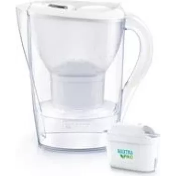 Ūdens filtra krūze BRITA Marella balta ar 1x ALL-in-1 kārtridžu un 1x Extra Lime kārtridžu, 1,0–1,5 l izmantojamā tilpība