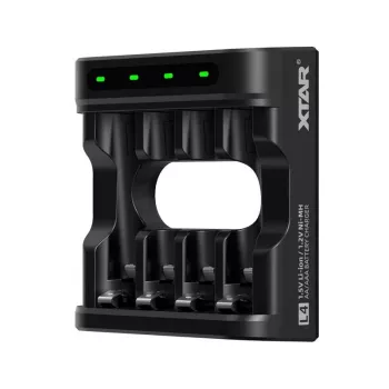 Akumulatoru lādētājs XTAR 4 vietu, AA/AAA (Li-ion, NiMH) USB-C, LED indikatori, melns
