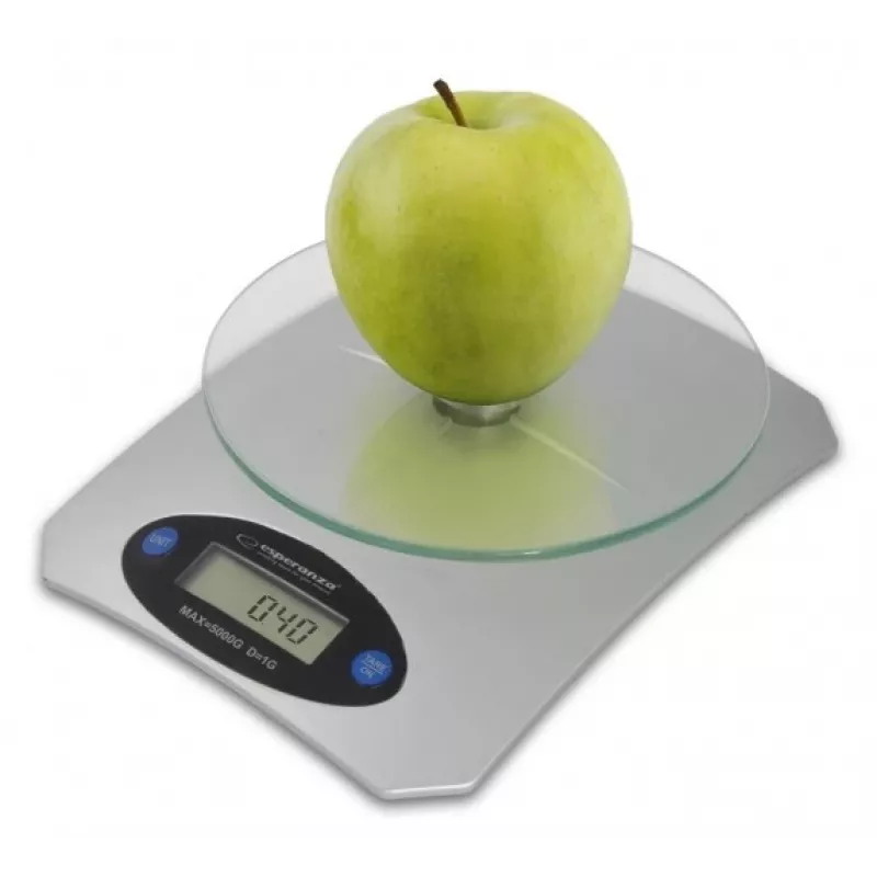Elektroniskie virtuves svari ESPERANZA Avocado pelēka — 5 kg ietilpība, bambusa platforma, g/lb/oz mērvienības