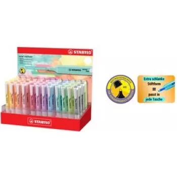Marķieris Stabilo Textmarker swing cool Pastel, 48 krāsu displejs, slīps galiņš 1.0–4.0 mm, kabatas modelis, viens gabals