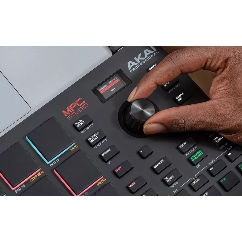 MIDI studijas kontrolieris AKAI MPC Studio MK2 ar 16 paliktņiem, LCD, RGB fona apgaismojumu, USB-MIDI, 305 mm platums