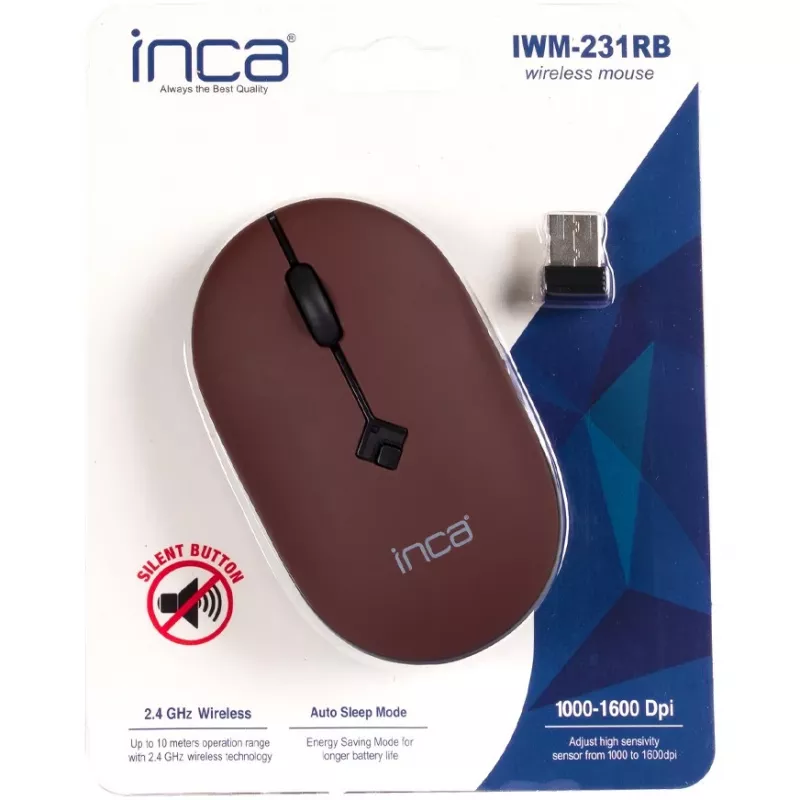 INCA Pele IWM-231RB 1600 DPI, bezvadu, 4 pogas, brūna, 2,4 GHz
