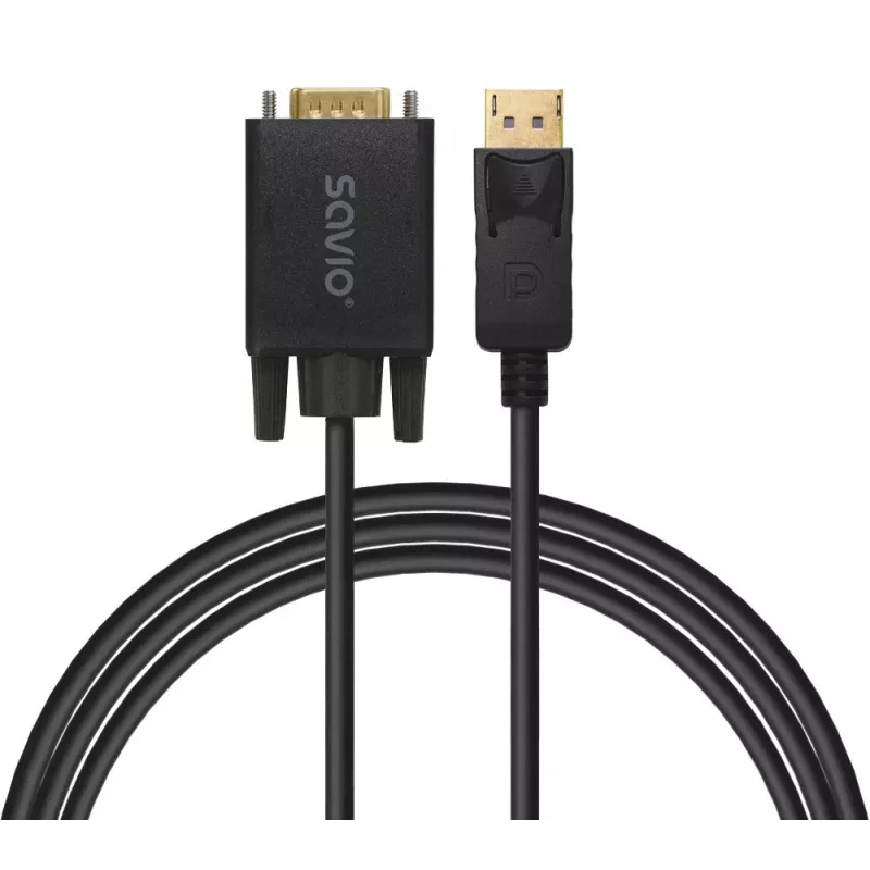 SAVIO DisplayPort–VGA (D-Sub) kabelis, 1,8 m, melns