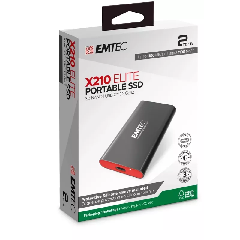 Emtec X210 ELITE 2 TB USB Type-C 3.2 Gen 2 (3.1 Gen 2) Melns, Sarkans