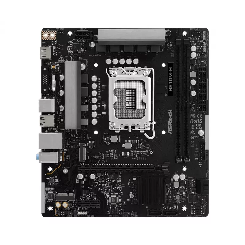 Micro ATX mātesplate ASRock H810M-H — Intel H810, LGA 1851 (Socket V1), 2x DIMM DDR5, līdz 128 GB, M.2 un SATA III