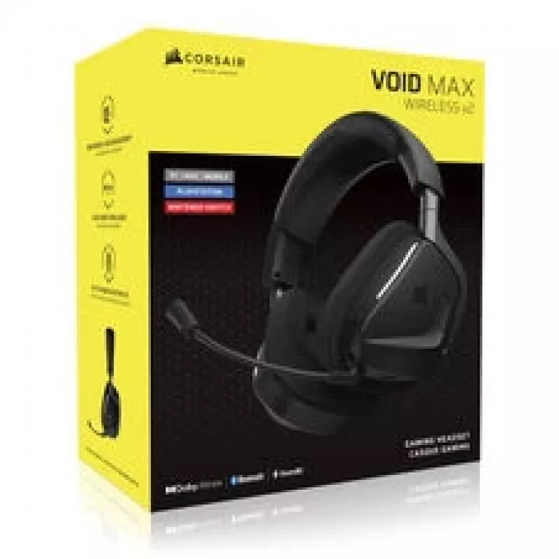 Bezvadu spēļu austiņas CORSAIR VOID V2 MAX — Carbon, RGB apgaismojums, 7.1 telpiskā skaņa