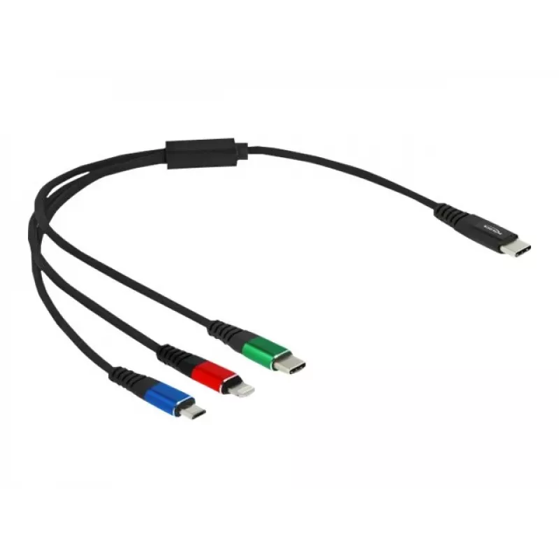 DeLOCK USB uzlādes kabelis 3-in-1 USB Type-C Lightning Micro USB 30 cm