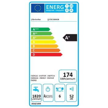 Electrolux ESF2400OK galda trauku mazgājamā mašīna 6 galda piederumu komplektiem 52 dB