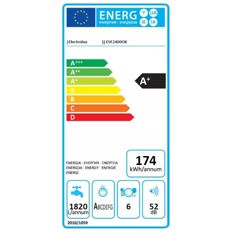 Electrolux ESF2400OK galda trauku mazgājamā mašīna 6 galda piederumu komplektiem 52 dB