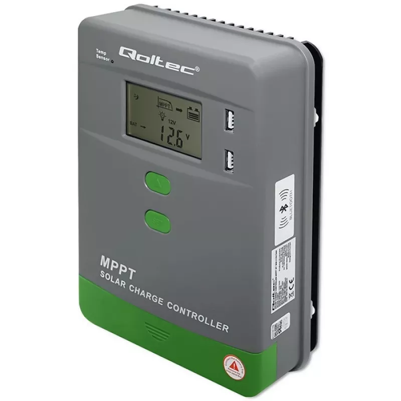 MPPT Saules enerģijas uzlādes kontrolieris QOLTEC 53662 ar temperatūras sensoru