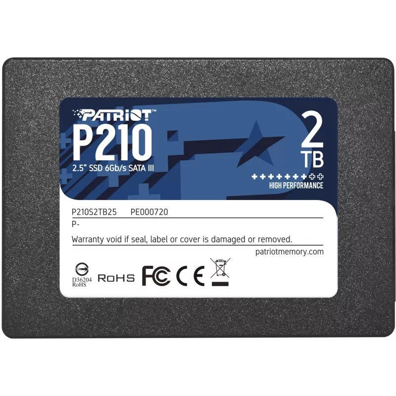2.5 collu SATA III SSD PATRIOT P210 2 TB — 500 MB/s lasīšana, 400 MB/s rakstīšana, 7 mm
