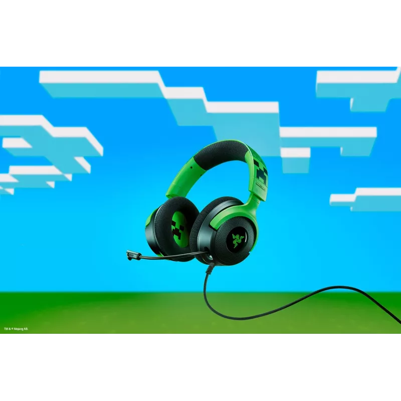 Vadu spēļu austiņas Razer Kraken V4 X — supra-aural, 20–20000 Hz, 1,8 m kabelis, 310 g, melnas/zaļas