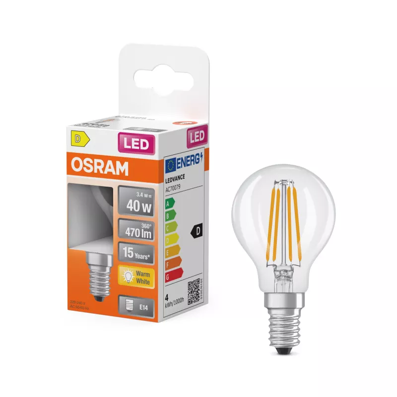 Osram Parathom Classic P Filament | E14 | 3.4 W | Silta balta