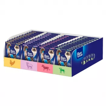 OptiVital paciņas kaķiem 112 paciņas - 4 garšas. Ar vistu, jēru, liellopu, teļu - Mixcase 112x85g