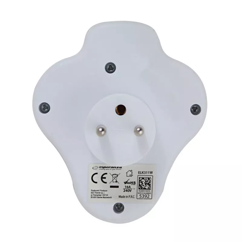 Esperanza ELK311W elektriskais sadalītājs 2 GN. USB-C USB-A ON. Balts