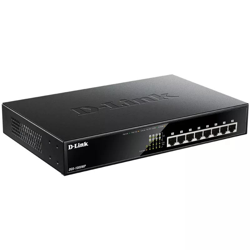 Nepārvaldāms slēdzis D-Link DGS-1008MP 8 portu galddatora Gigabit Max PoE slēdzis