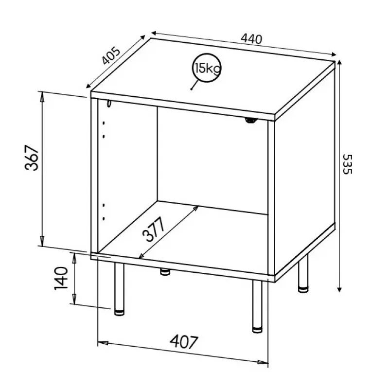 Naktsgaldiņu komplekts Cama Meble HOLE — 2 gab., 44×40,5×53,5 cm, balts matēts, MDF/skaidu plātne, 16 mm rāmis
