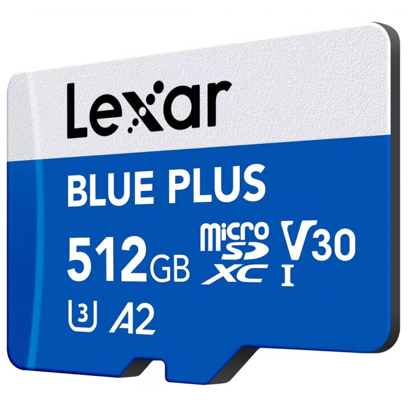 MicroSDXC atmiņas karte Lexar BLUE PLUS 512 GB, UHS‑I, lasīšanas ātrums 170 MB/s, U3/V30