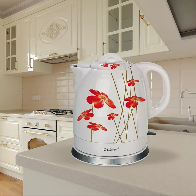 Feel-Maestro MR-066-RED FLOWERS elektriskā tējkanna 1,5 L 1200 W sarkana, balta