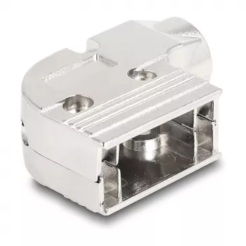 DELOCK D-Sub korpuss 9 kontaktu, leņķveida 90° kabelturis, sudrabota plastmasa, 33×47×16 mm