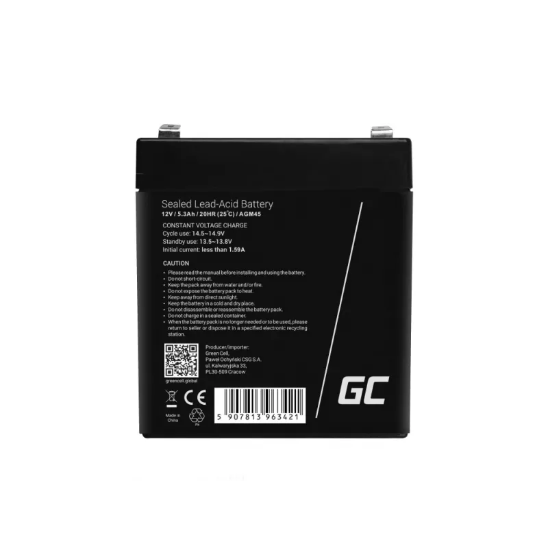 Green Cell AGM45 UPS akumulators, noslēgts svina-skābes (VRLA) 12 V 5,3 Ah