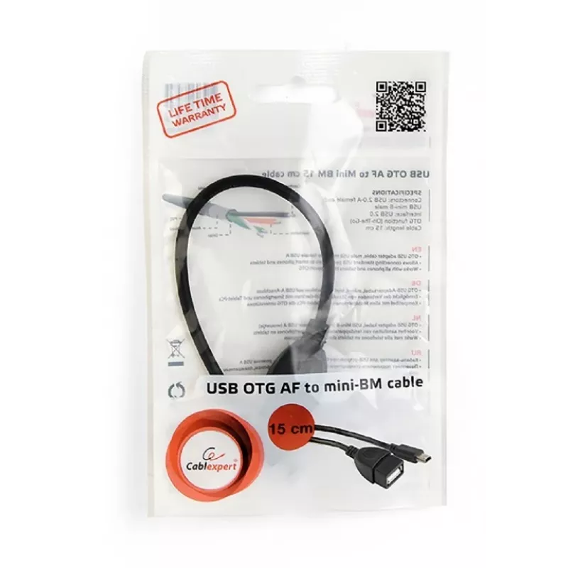 USB OTG Mini BM -> USB AF kabelis 15cm