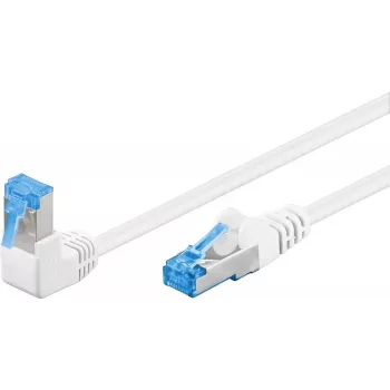 Goobay CAT 6A vadu kabelis 1x 90° leņķveida, S/FTP (PiMF), balts, 2 m – aizbīdņa cilne augšpusē, LSZH bez halogēna, varš (51565)