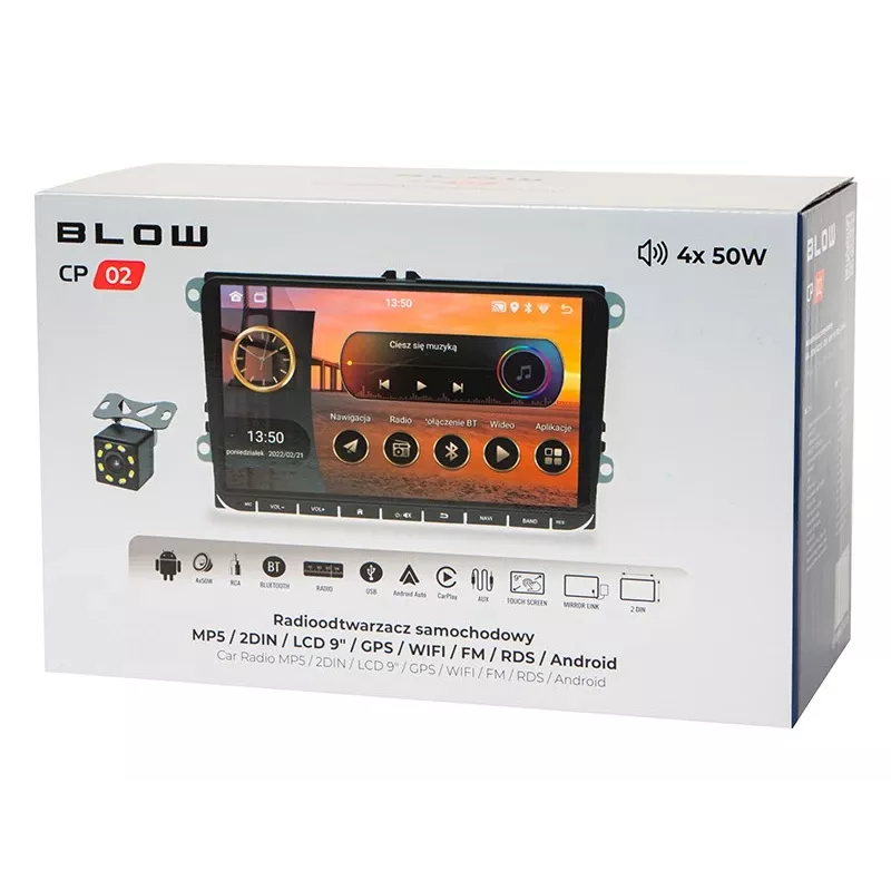 Auto radio BLOW CP02 2DIN 9 collu skārienekrāns Android GPS, dubultā DIN multimediju iekārta